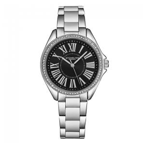 Relógio Stuhrling The Dynasty 40mm com Cristal Japonês, Pulseira Prata e Mostrador Preto Elegante