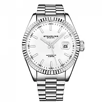 Relógio Stuhrling Lineage Clássico 42mm Mostrador Branco Prata Pulseira Aço Inoxidável Prateado
