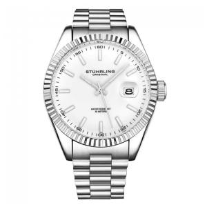Relógio Stuhrling Lineage Clássico 42mm Mostrador Branco Prata Pulseira Aço Inoxidável Prateado