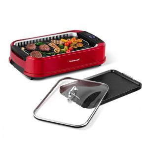 Churrasqueira Grill Elétrica com Tampa de Vidro Temperado e Placa Antiaderente, 110V 1500W, Techwood, Preta