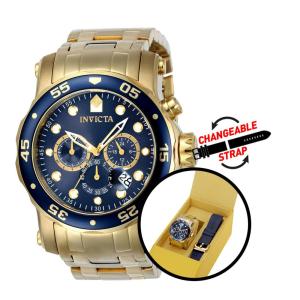 Relógio Masculino Pro Diver com Pulseira Intercambiável, Invicta 23651, Dourado e Azul