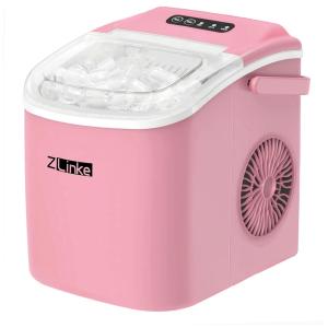Máquina de Gelo até 12 kg em 24H Portátil com Autolimpeza e Colher de Gelo, 110V 300W, Zlinke, Rosa