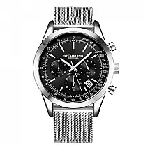 Relógio Stuhrling Rialto 3975L Cronógrafo, Mostrador Preto, Pulseira Aço Inoxidável Prateada