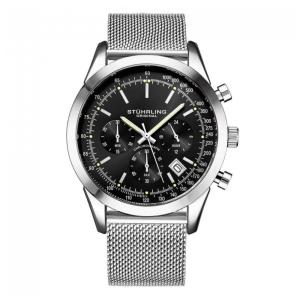 Relógio Stuhrling Rialto 3975L Cronógrafo, Mostrador Preto, Pulseira Aço Inoxidável Prateada