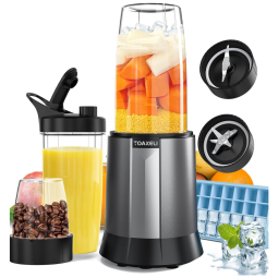 Liquidificador para Vitaminas 950mL com Bandeja de Gelo, 110V 1300W, TOAKELI, Cinza