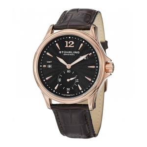 Relógio Automático Eternity GMT 483 42mm com Mostrador Preto e Pulseira de Couro Marrom - Stuhrling.