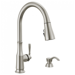 Torneira Cozinha com Dispensador de Sabão e Pulverizador Pull Down de Ancoragem Magnética, Acamento Spotshield, Delta 19877Z-SPSD-DST