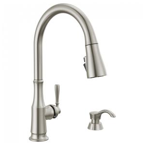 Torneira Cozinha com Dispensador de Sabão e Pulverizador Pull Down de Ancoragem Magnética, Acamento Spotshield, Delta 19877Z-SPSD-DST