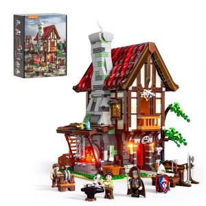 Casa de Forja Medieval Lumibricks com iluminação LED 1595 peças temática ferreiro medieval