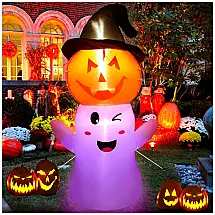 Fantasma de Abóbora 1,5 Metros Inflável com Luzes LED Embutida para Decoração de Halloween