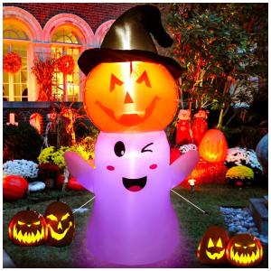 Fantasma de Abóbora 1,5 Metros Inflável com Luzes LED Embutida para Decoração de Halloween