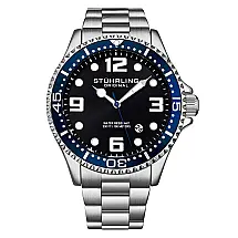 Relgio Regatta Champion 4006 de 44mm, mostrador preto e pulseira de ao inoxidvel prateado com fivela de implantao - Stuhrling.