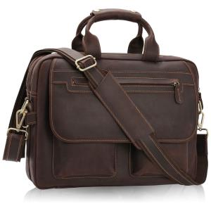 JackChris NM1862 Bolsa, Pasta de Couro Masculina para Laptop, Marrom