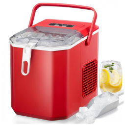 Máquina de Gelo até 11 kg em 24H Portátil com Alça e Colher, 110V, RWFLAME, Vermelho