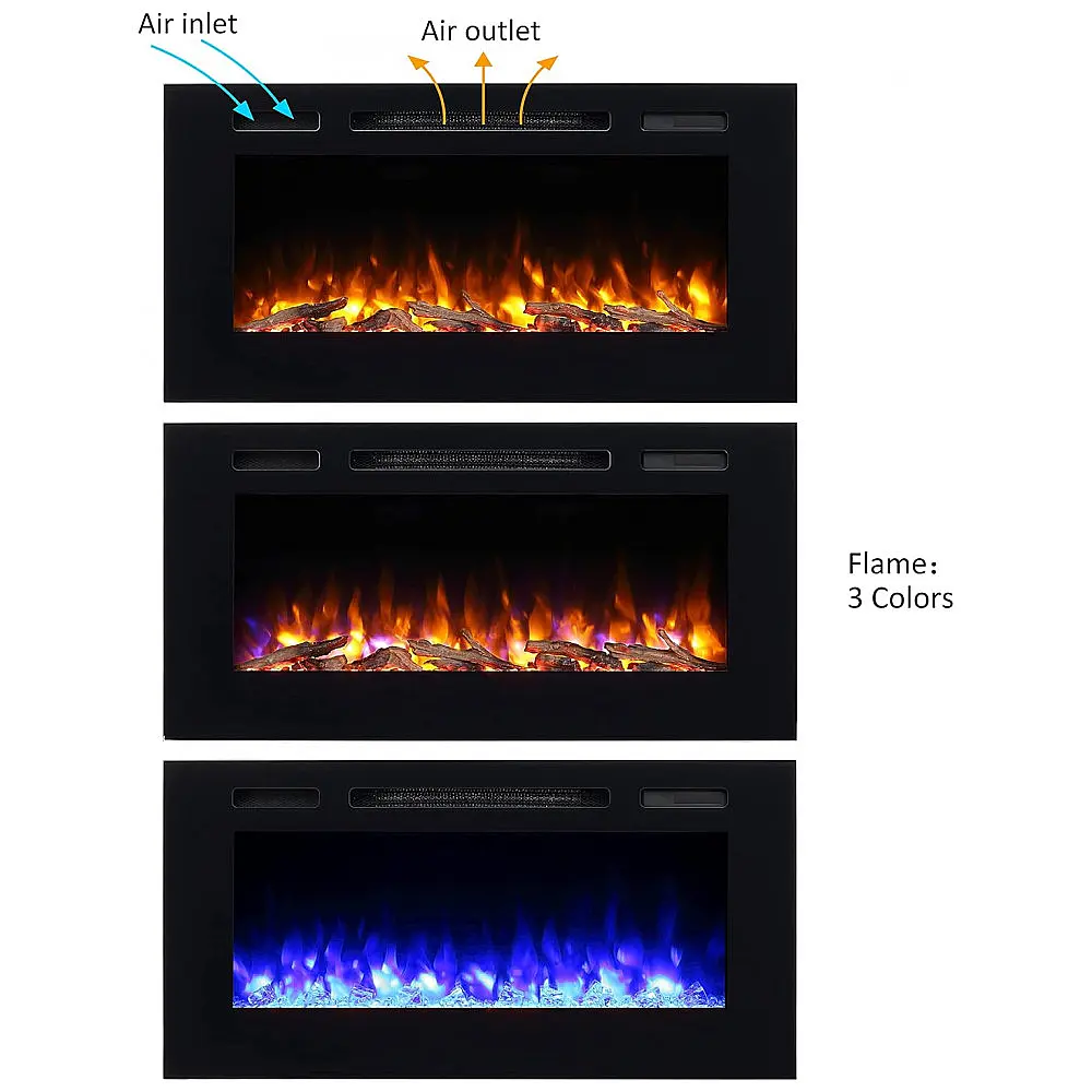 Lareira Elétrica de Embutir A50x101L, com Controle Remoto, 1500W, 110v, PURAFLAME EF172B, Preto — foto 2
