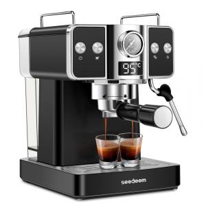 Máquina de Café Expresso de Alta Pressão 20 bar com Bocal de Leite e Tanque de Água Removível de 1,8L, 110V 1000W, SEEDEEM, Preta
