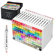 Conjunto de Canetas Artisticas 130 cores com Ponta Dupla e à Base de Álcool para Crianças e Adultos, Tommax