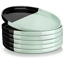 Conjunto de Pratos Rasos de Cerâmica 6 UN, Vancasso Aria, Preto e Verde