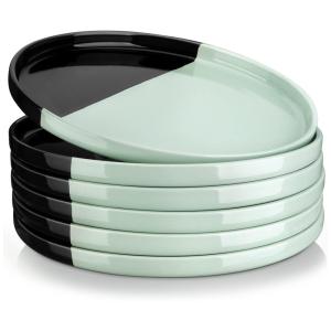 Conjunto de Pratos Rasos de Cerâmica 6 UN, Vancasso Aria, Preto e Verde
