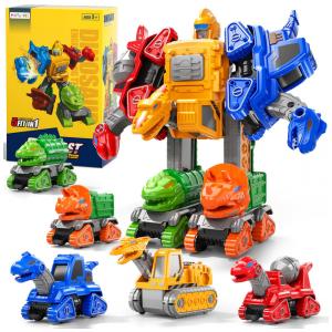 Kit Transformável de Construção Preto e Vermelho – 5‑em‑1 Transform Robot Set, STEM, Caminhões e Robô para Crianças