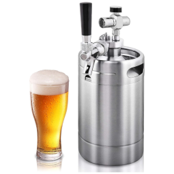 Chopeira Portátil 1.8L com Torneira e Regulador de CO2, Aço Inoxidável, NUTRICHEF PKBRTP99, Prateado