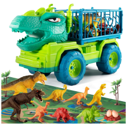 Caminhão Transportador de Dinossauros com 8 Dinossauros, Tapete de Atividades, Ovos de Dinossauro, Árvores e Jogo para Crianças Acima de 3