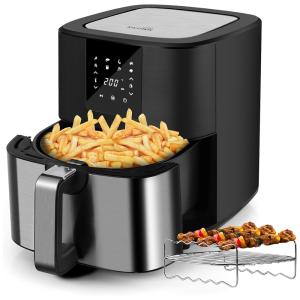 KitCook Large Air Fryer 6.8QT, 1500W Electric Digital Display, 8 Presets, Stainless Steel Non stick Basket Air Fryer Cooker, XL Hot AirFryer