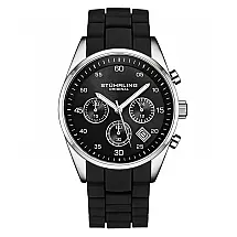 Relógio Chronograph 42mm com Mostrador Preto e Pulseira de Silicone, Stuhrling