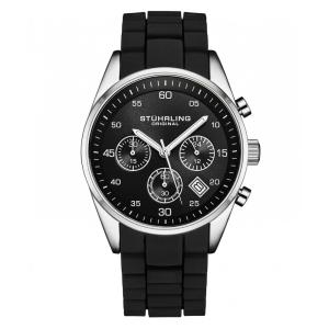 Relógio Chronograph 42mm com Mostrador Preto e Pulseira de Silicone, Stuhrling