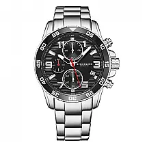 Relógio de Pulso Stuhrling Concorso 40mm Cronógrafo Mostrador Preto Pulseira Aço Inoxidável Prata