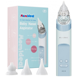 Aspirador Nasal Elétrico para Bebê MOMIDEAL Recarregável com 3 Pontas de Silicone e Sons Suaves, Azul