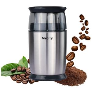Moedor de Café Elétrico em Aço Inoxidável com 6 Lâminas e Tigela de Aço Inoxidável, 110V 200W, Mecity, Prata