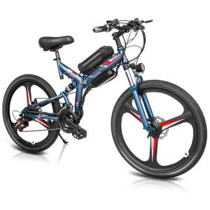 Bicicleta Elétrica Motorizada 26 Velocidades e 3 Modos, 350W, WWAHUAYUAN, Azul Escuro