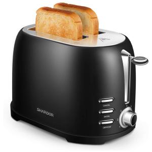 Torradeira Elétrica 2 Fatias com Grade para Reaquecimento, 6 Níveis de Tostagem e Bandeja de Migalhas Removível, 750W, SHARDOR, Preta