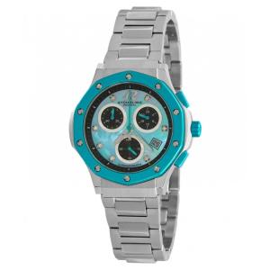 Relógio Feminino Stuhrling Lady Nem Cronógrafo 37mm Azul Petróleo, Pulseira Aço Inoxidável Prateada Elegante