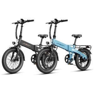 Bicicleta Elétrica Dobrável Jasion EB6 Preto e Azul 1000W Motor Brushless Bateria Embutida Removível 48V 375Wh Pneus 20" Fat Tire 7 Marchas