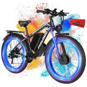 Bicicleta Elétrica PHILODO 60V 26Ah para Adultos, Duplo Motor de Pico de 5000W, E-Bike de Pneus Gordos a 45MPH, 5070 Milhas, Freios a Disco
