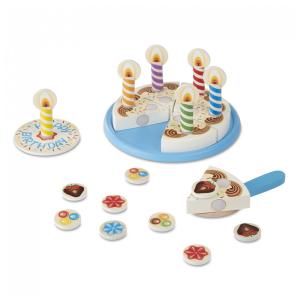 Bolo de Aniversário Infantil de Madeira com Velcro e Coberturas Variadas e 7 Velas para Crianças Acima de 3 Anos, Melissa & Doug