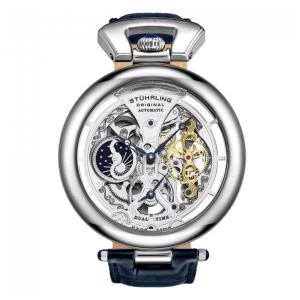 Relógio Automático Stuhrling Emperor's Grandeur 3919 Prata com Pulseira de Couro Azul 42mm