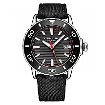 Relógio Voyager 4049, mostrador preto, pulseira e moldura pretas, marcadores brancos, Stuhrling.