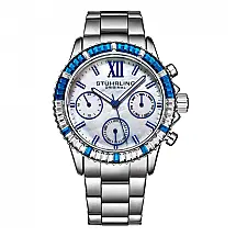 Relgio Stuhrling 39mm com mostrador prateado e pulseira de ao inoxidvel prateada.