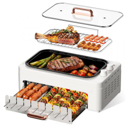 Churrasqueira Elétrica de Mesa 3 em 1 com Espetos Giratórios 360º, Parrilla Interna sem Fumaça,XHJ