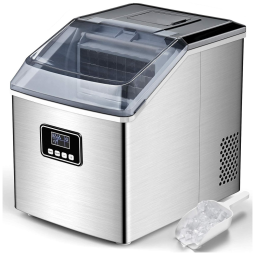 Máquina de Gelo até 18 kg em 24H Portátil, 115W, 110v, FREE VILLAGE, Prateado