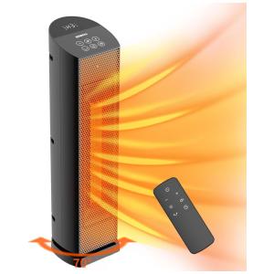 Aquecedor de Torre Elétrico com Controle Remoto, Oscilação de 90º e Silencioso, 110V 1500W, QOWETU, Preto