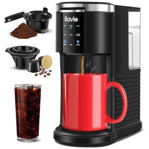 Cafeteira de Dose Única para Café Moído ou Capsula com Reservatório Removível de 1,1L e Função de Autolimpeza, 110V 1000W, ILAVIE