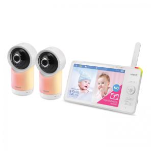 Babá Eletrônica com Monitor com Wi-Fi, 2 Câmeras 1080p, Visão 360°,Luz Noturna e Acesso Remoto,VTECH RM7766-2HD