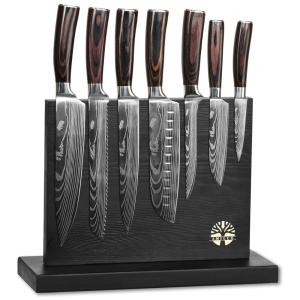 Conjunto de Facas com Bloco de Bancada, 7 Peças, Smilco, Marrom