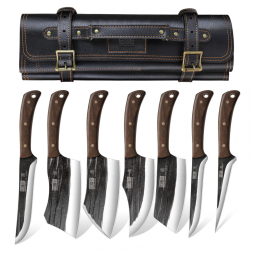 Conjunto de Facas de Açougueiro HOSHANHO, Forjadas à Mão com Bolsa de Rolagem, Faca Afiada para Carnes e Ossos - Kit Açougueiro