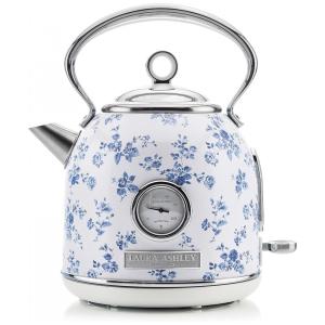 Chaleira Elétrica Laura Ashley 1,7L Inox Branco com Estampa Floral China Rose, Termômetro Externo, Filtro Removível
