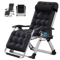 Cadeira Reclinável Ajustável Gravidade Zero com Mesa Lateral e Almofada Removível, DoCred, Preto